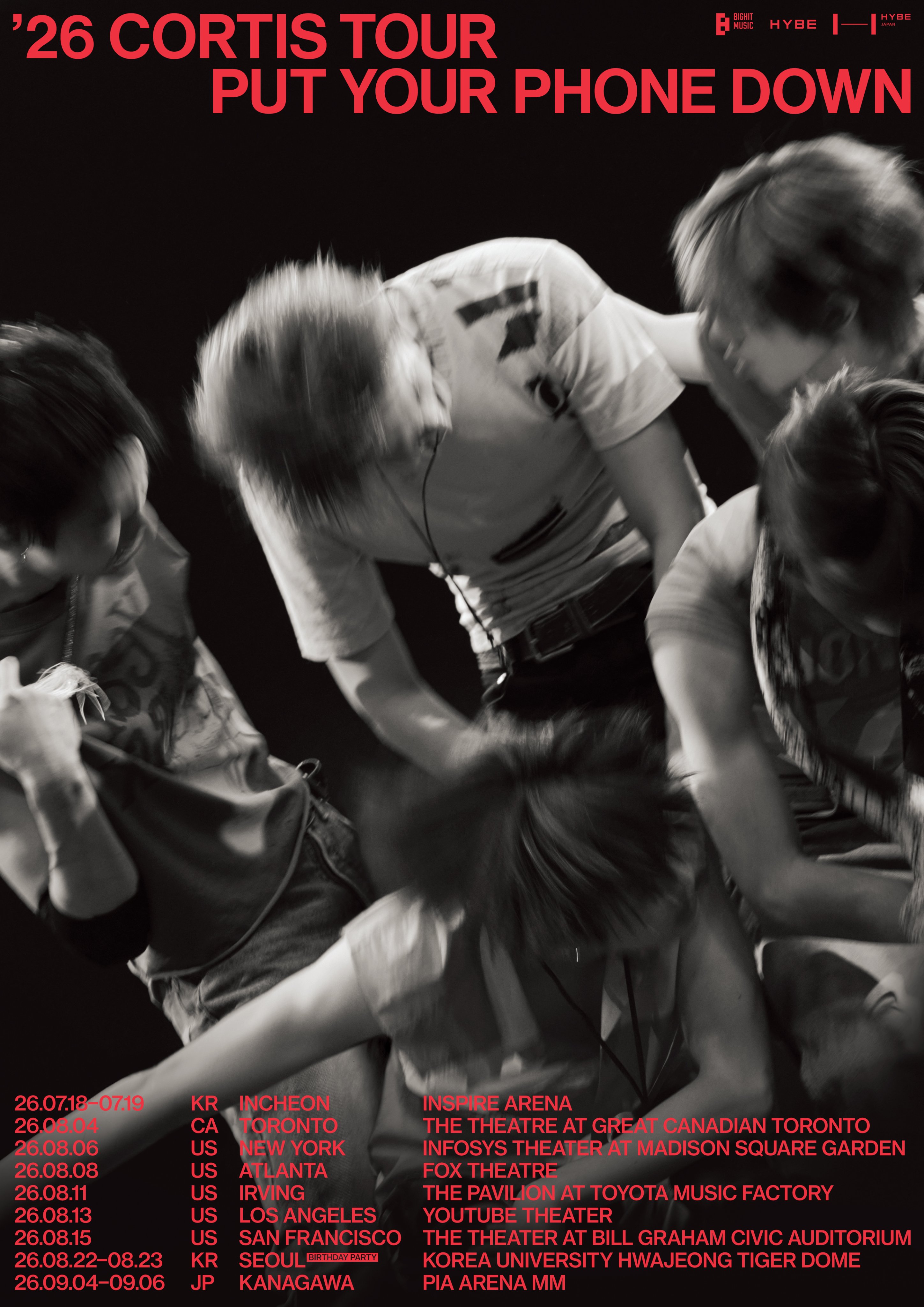 '2026 CORTIS TOUR <PUT YOUR PHONE DOWN>' 공식 포스터. 사진 출처: X@BIGHIT_MUSIC